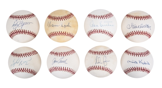 300 Win Pitchers Signed Baseball Set of (8) Baseballs with Nolan Ryan, Tom Seaver and Steve Carlton (JSA)